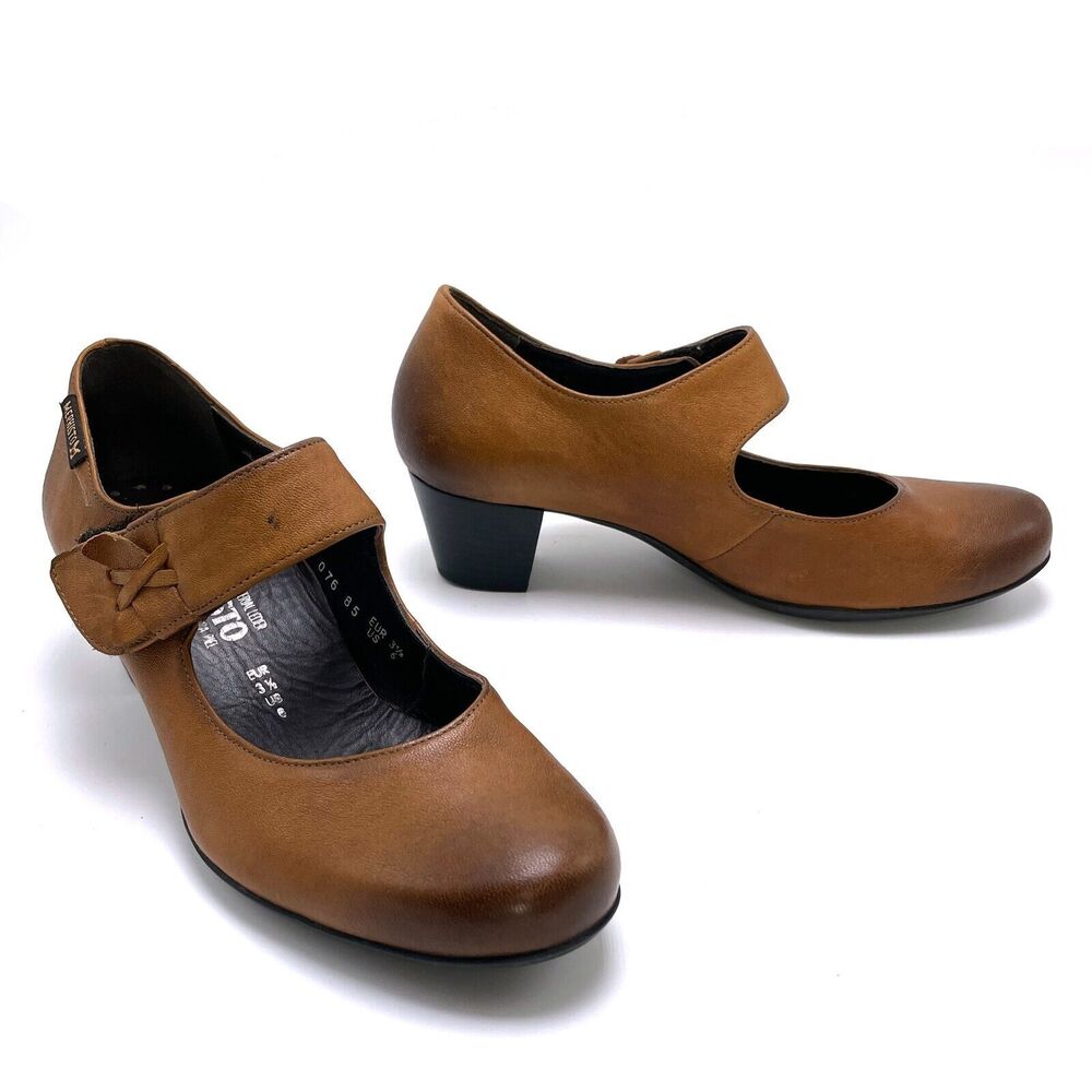 Mephisto Madisson Women Mary Jane Sz 6 Brown Leather Comfort Heels Hoop & Loop